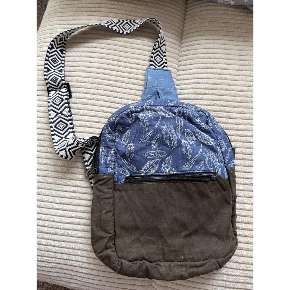 Preppy Hiking Bag Hippie Boho Cross Body Outdoors Festival Shabby Chiic Feathers